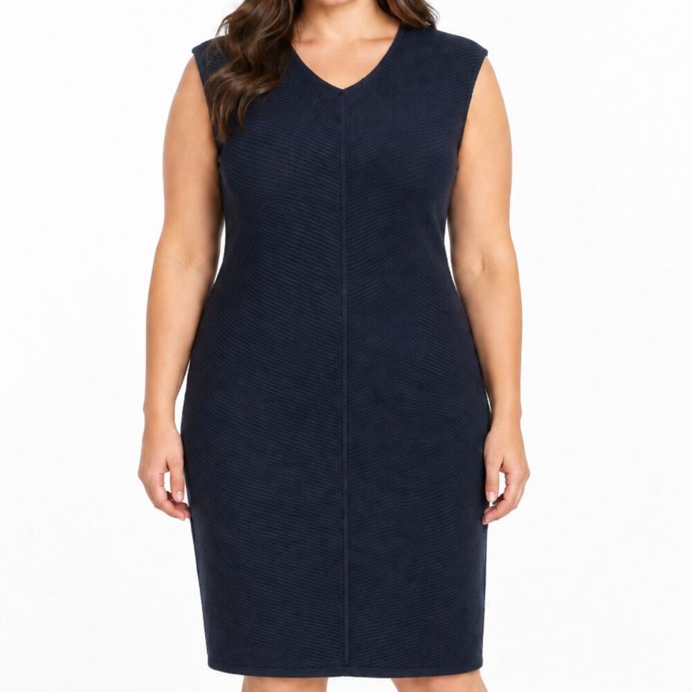 NWT Brooks Brothers Navy Textured Knit Sheath Dress XL Stretch Midi